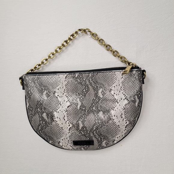 Fossil Handbags - Fossil Gray Snakeskin Print Half Moon Clutch Bag Shoulder Purse Gold Chain MCM